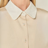 Silky Shirt with Poplin Combo Collar