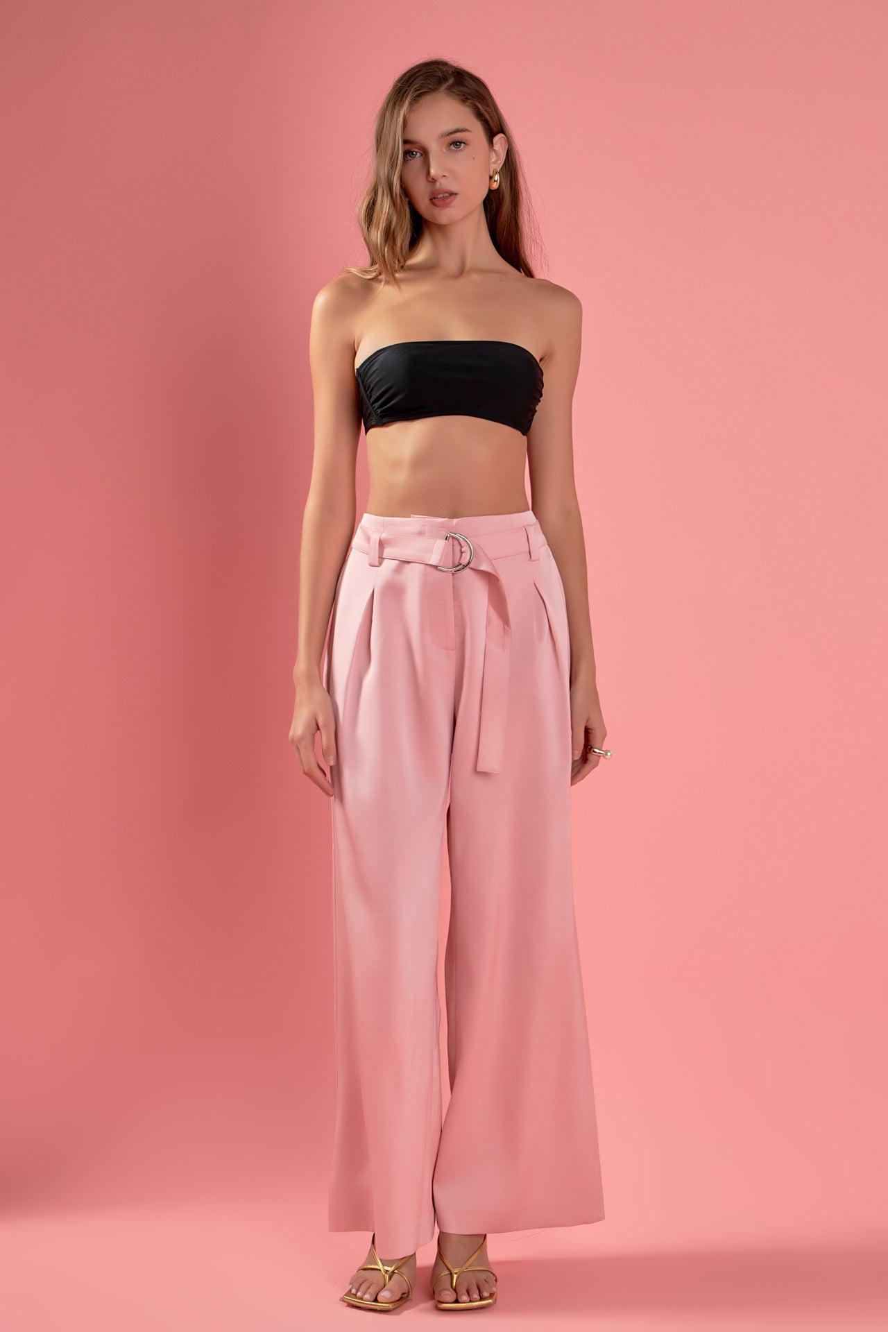 Long Box Pleat Trousers with Self Belt