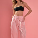 Long Box Pleat Trousers with Self Belt