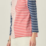 Striped Color Blocked 3/4 Length Sleeve Tee