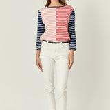 Striped Color Blocked 3/4 Length Sleeve Tee