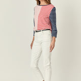 Striped Color Blocked 3/4 Length Sleeve Tee