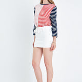 Striped Color Blocked 3/4 Length Sleeve Tee