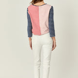 Striped Color Blocked 3/4 Length Sleeve Tee