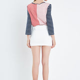 Striped Color Blocked 3/4 Length Sleeve Tee