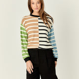 Striped Combo Sweater with Buttons