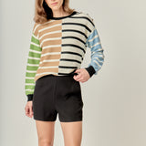 Striped Combo Sweater with Buttons