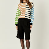 Striped Combo Sweater with Buttons