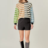 Striped Combo Sweater with Buttons