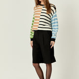 Striped Combo Sweater with Buttons