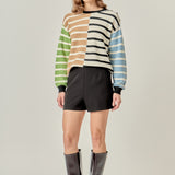 Striped Combo Sweater with Buttons