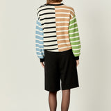 Striped Combo Sweater with Buttons