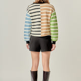 Striped Combo Sweater with Buttons