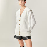 Knit and Poplin Combo Cardigan