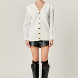 Knit and Poplin Combo Cardigan