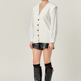 Knit and Poplin Combo Cardigan