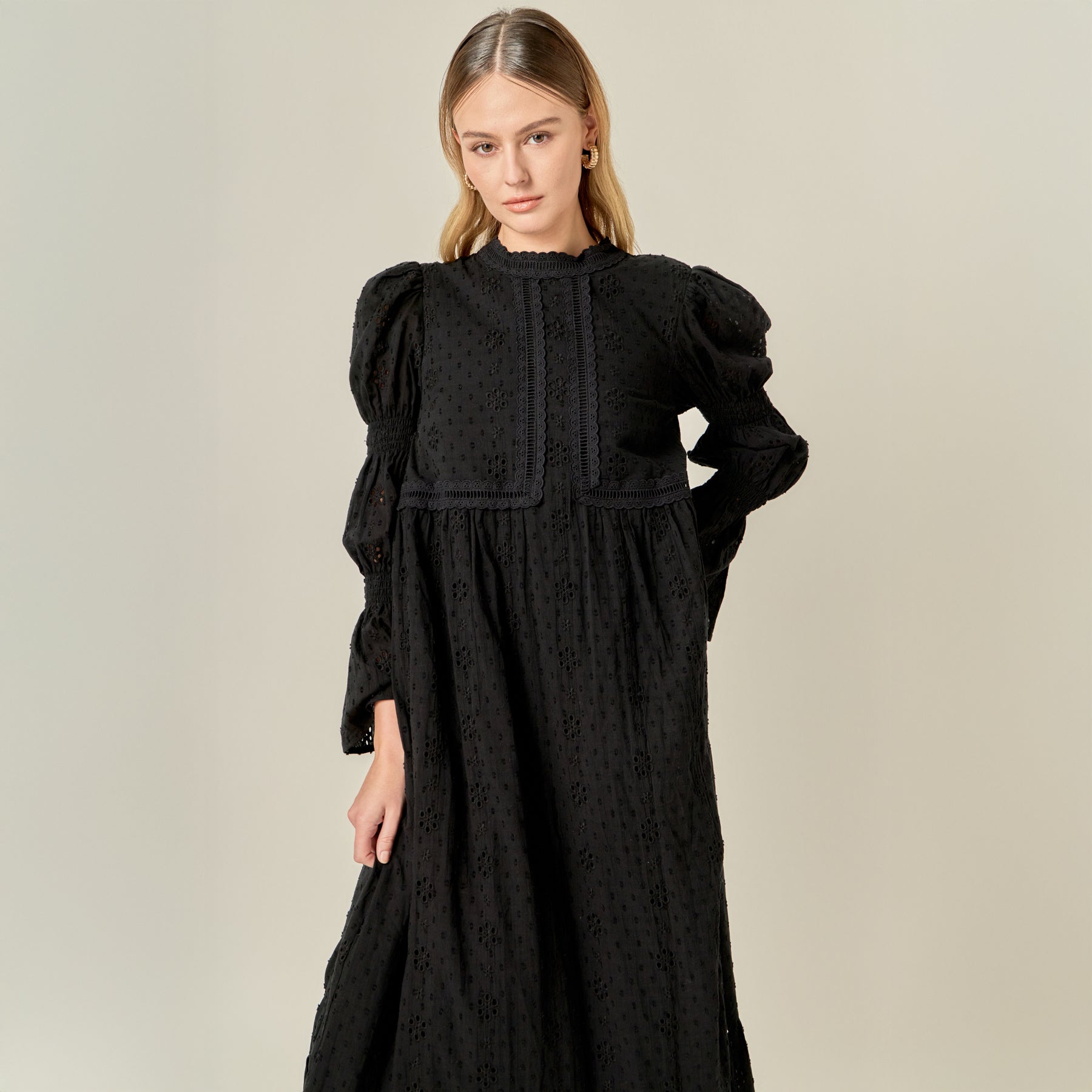 Embroidered Swiss Dot Maxi Dress