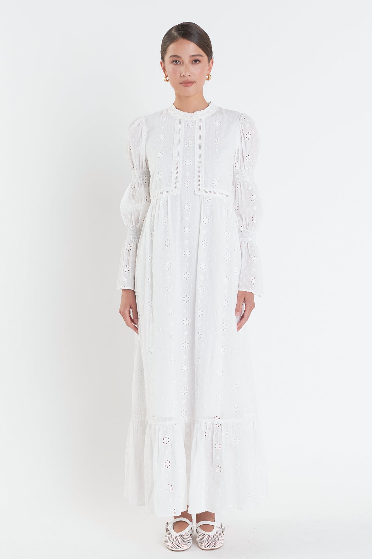 english factory embroidered swiss dot maxi dress Tan & Brown Swiss Dot Tillie Maxi Dress