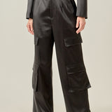 Satin Wide Leg Cargo Pants