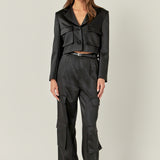 Satin Wide Leg Cargo Pants