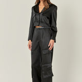 Satin Wide Leg Cargo Pants
