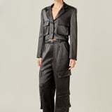 Satin Wide Leg Cargo Pants