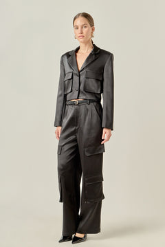 Satin Wide Leg Cargo Pants