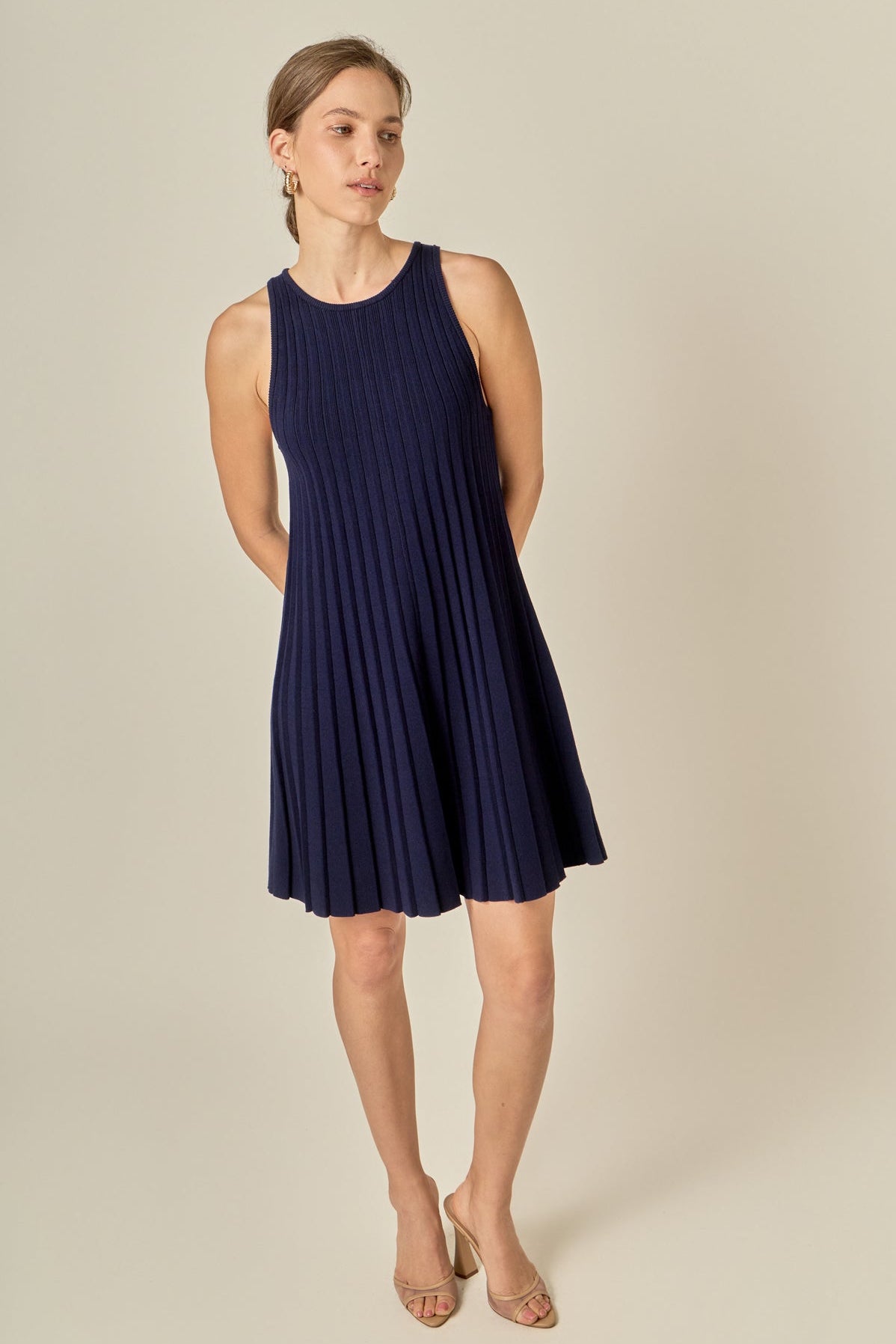Pleated A-line Knit Mini Dress – English Factory