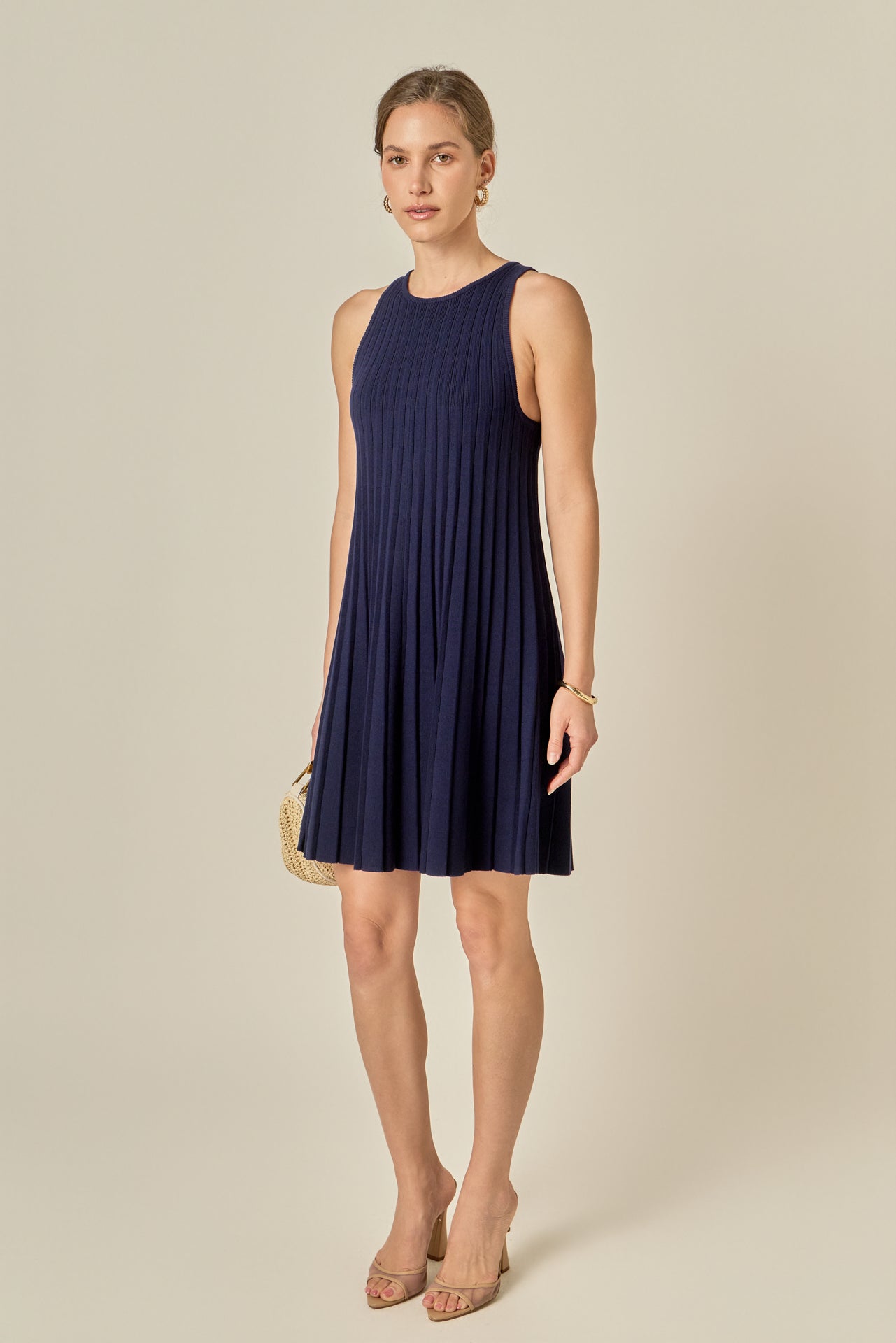 Pleated A-line Knit Mini Dress – English Factory