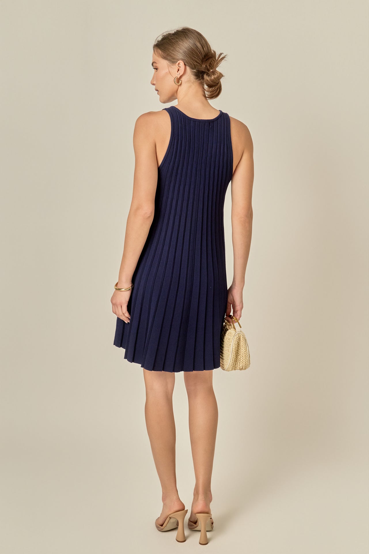 Pleated A-line Knit Mini Dress