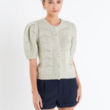Short Puff Sleeve Knit Cardigan