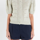 Short Puff Sleeve Knit Cardigan