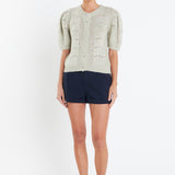 Short Puff Sleeve Knit Cardigan