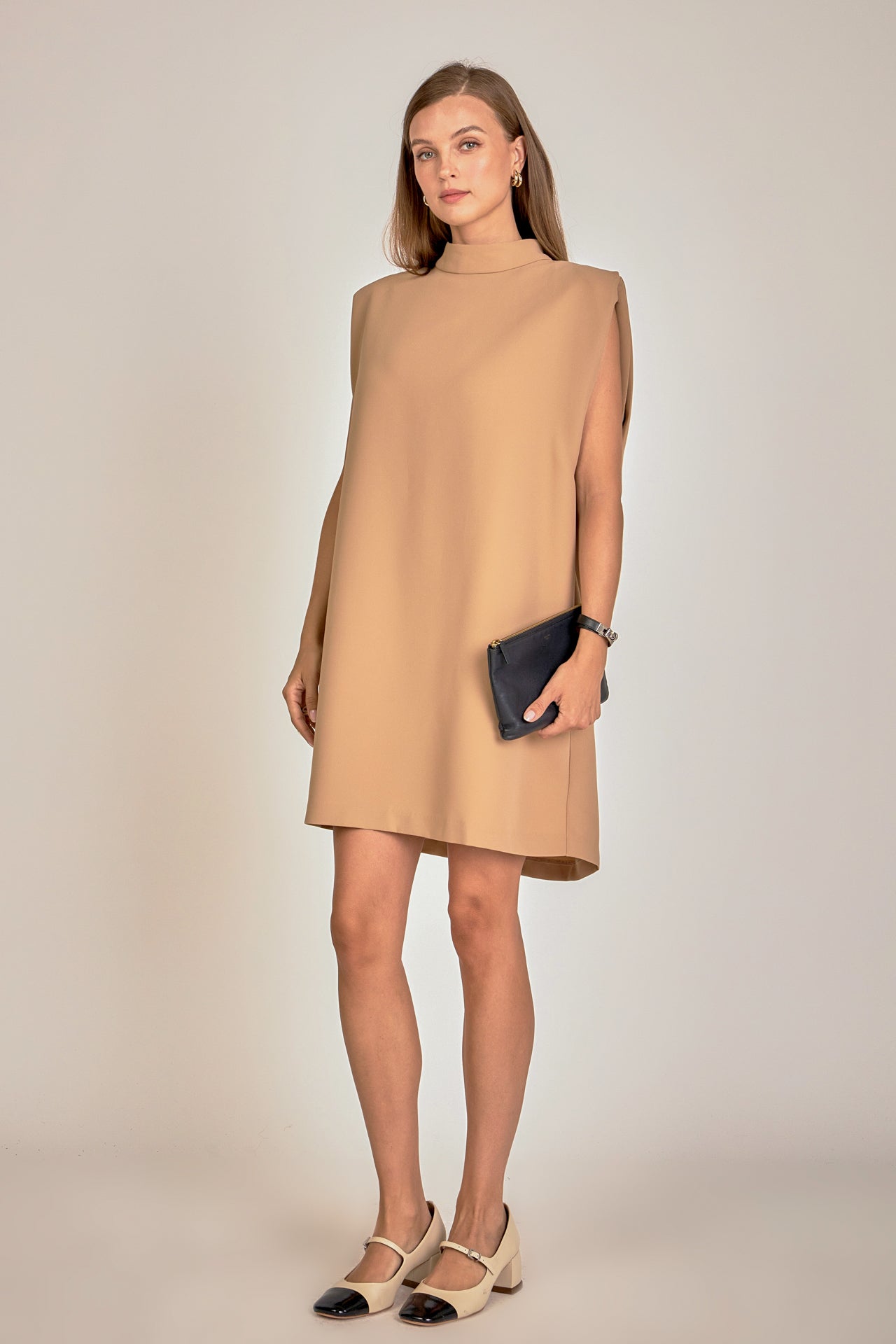 Mock Neck Sleeveless Shift Dress