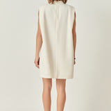 Mock Neck Sleeveless Shift Dress