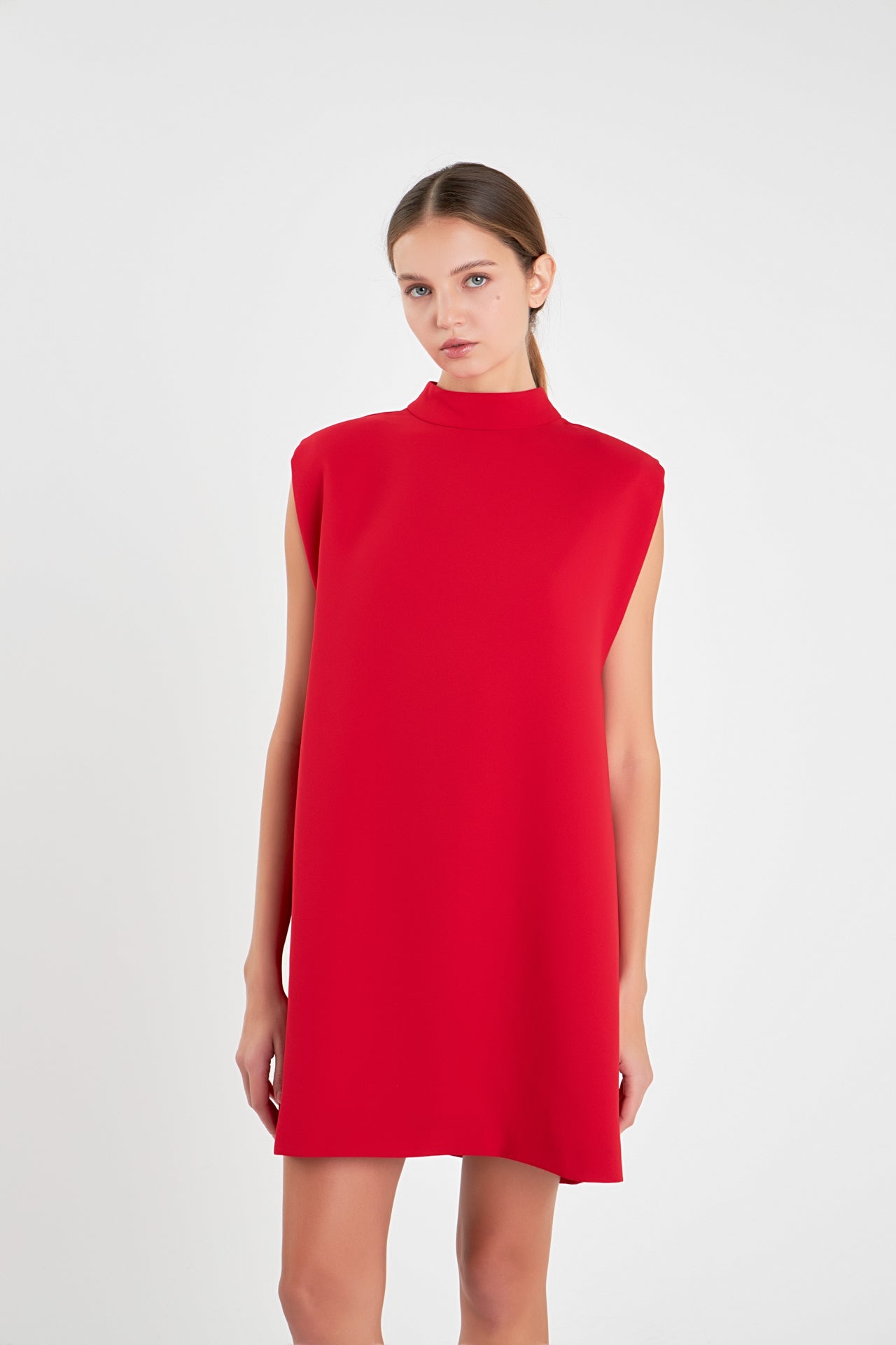 Mock Neck Sleeveless Shift Dress