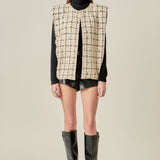 Premium Tweed Vest with Shoulder Pads