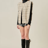 Premium Tweed Vest with Shoulder Pads