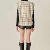 Premium Tweed Vest with Shoulder Pads