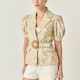 Premium Embroidered Linen Belted Short Sleeve Jacket