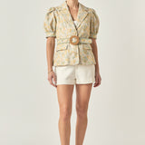 Premium Embroidered Linen Belted Short Sleeve Jacket