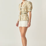 Premium Embroidered Linen Belted Short Sleeve Jacket