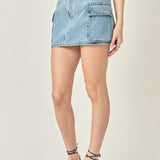 Denim Cargo Low Rise Mini Skirt