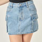 Denim Cargo Low Rise Mini Skirt