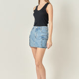 Denim Cargo Low Rise Mini Skirt