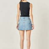 Denim Cargo Low Rise Mini Skirt