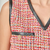Tweed Vest with Faux Leather Trim