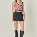 Tweed Vest with Faux Leather Trim