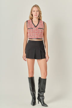 Tweed Vest with Faux Leather Trim