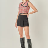Tweed Vest with Faux Leather Trim